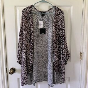 Bobeau Brown Animal Print Cardigan/Cover Up - Plus Size